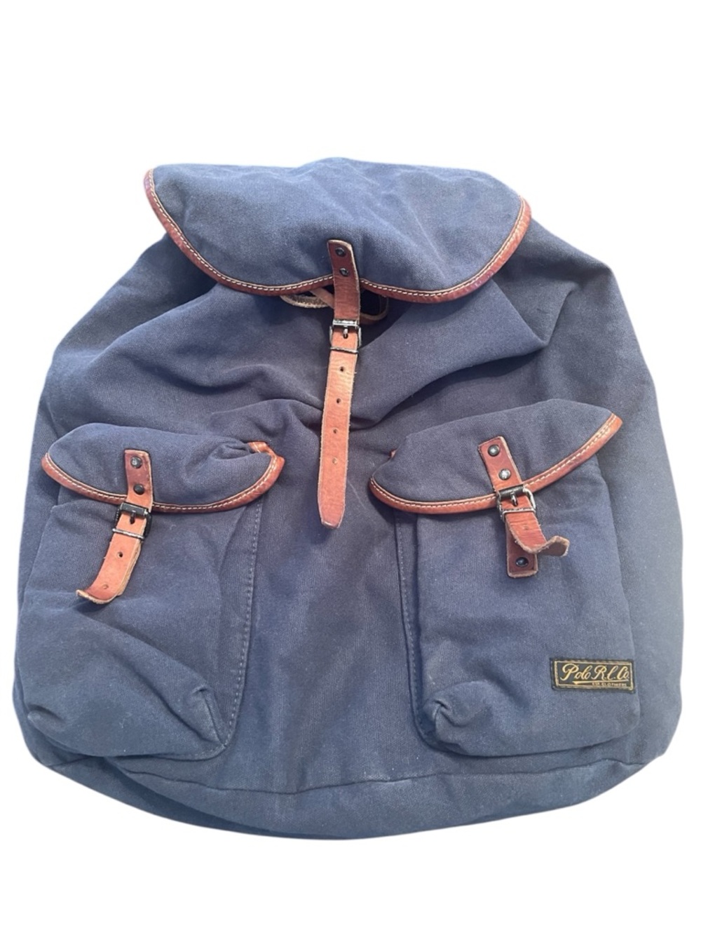 Polo Ralph Lauren Leather Canvas Blue Brown Backpack Shoulder Bag RARE Vintage